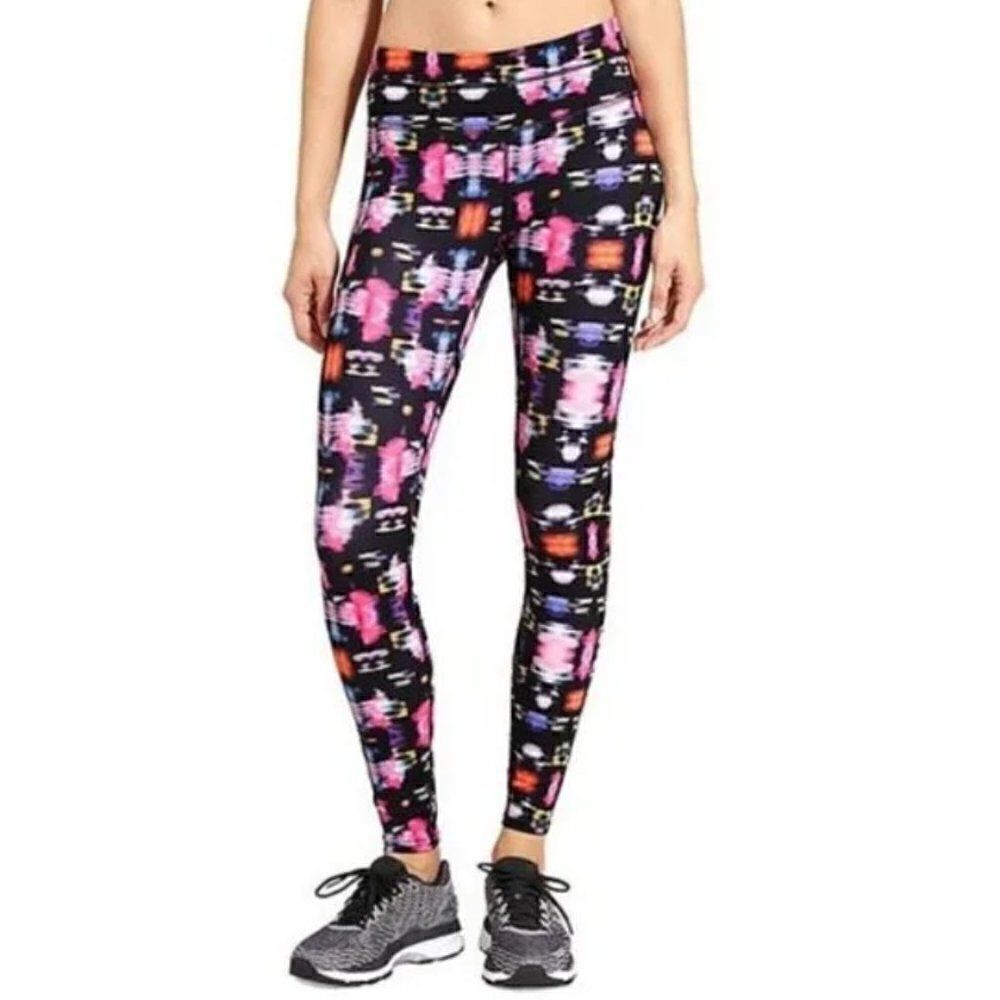 Athleta Freedom Sonar‎ Black Pink Geometric Print Athletic Leggings Pants XXS